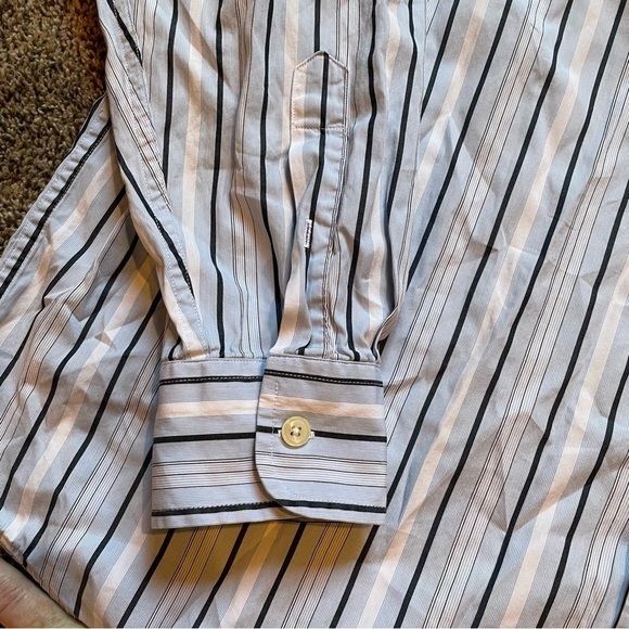 Roundtree & Yorke 80’s Two-Ply Fabric Mens Striped Button Up Dress Shirt Large - Picture 3 of 6